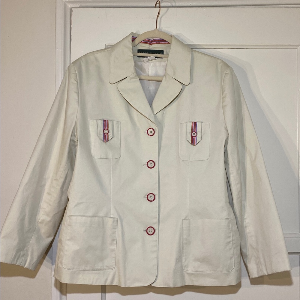 Harve Benard Cream Jacket with Multicolor Stripes